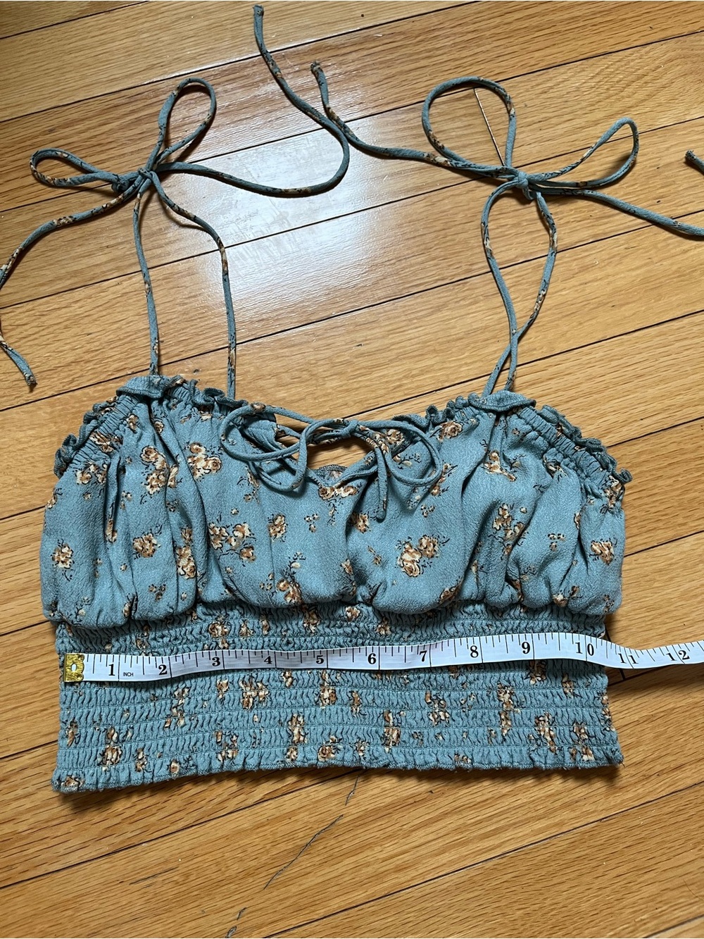 Blue Floral Smocked Tie-Strap Crop Top - Picture 3 of 7